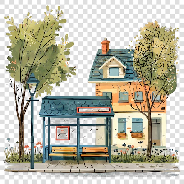 PSD bus stops transparent background watercolor clipart