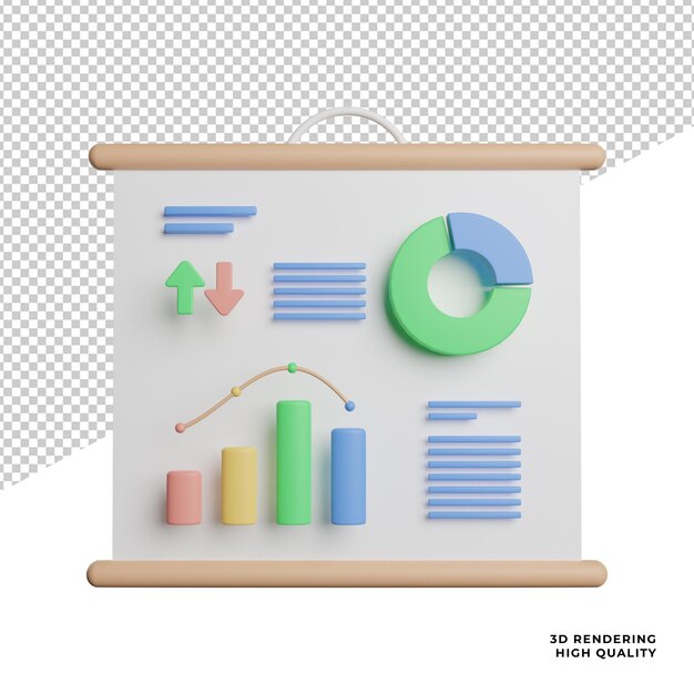 Business analysis diagram graph front view icons 3d rendering illustration on transparent background