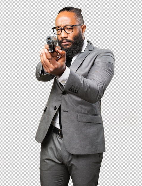 Business black man holding a gun