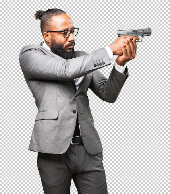 Business black man holding a gun