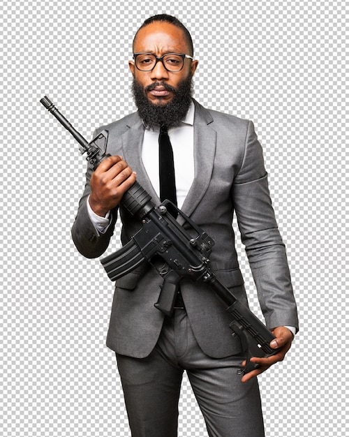 Business black man holding a machine gun