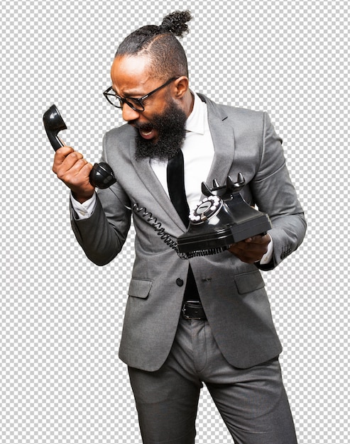 Business black man holding a telephone