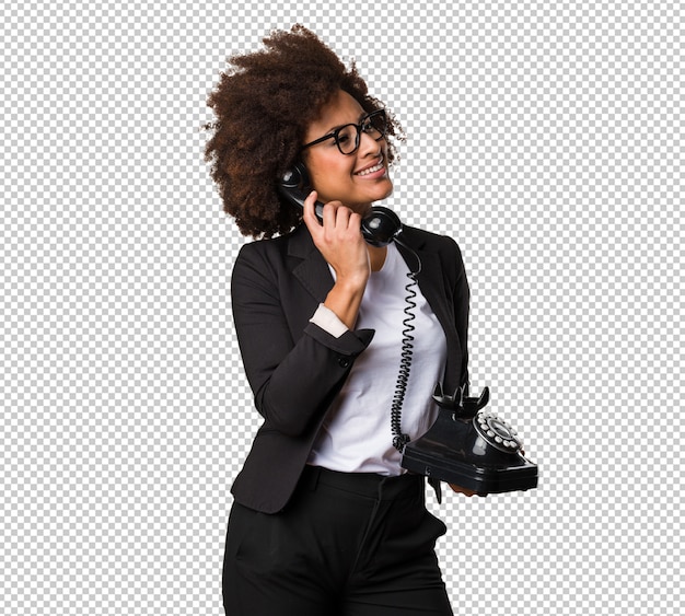 Business black woman talking on telephone