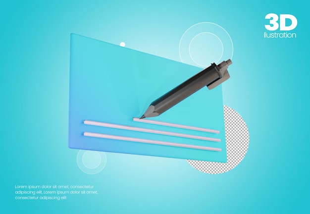 Business card icon illustration with pen 3d