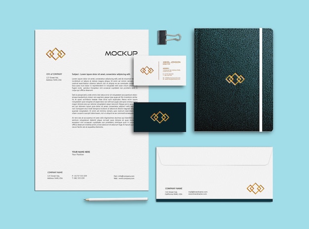 Business Card, Letterhead, Envelop and Notebook Mockup Template