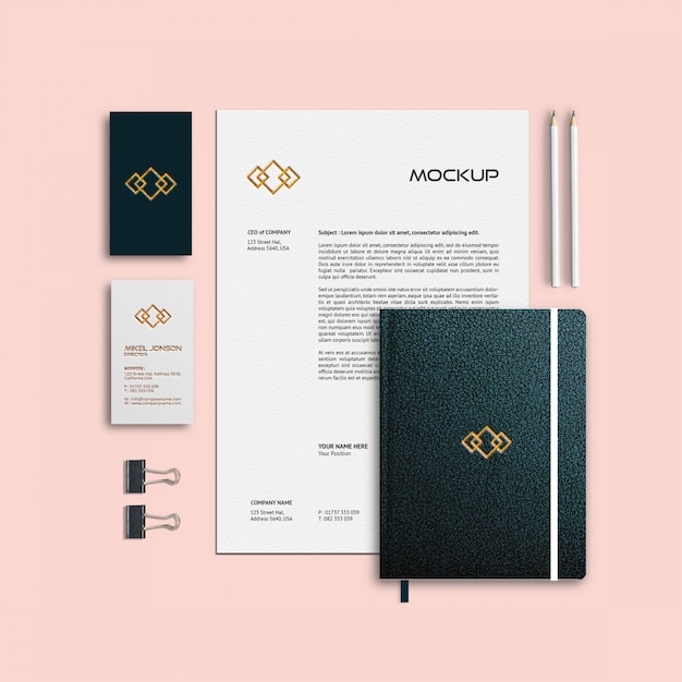 Business Card, Letterhead and Notebook Mockup Template