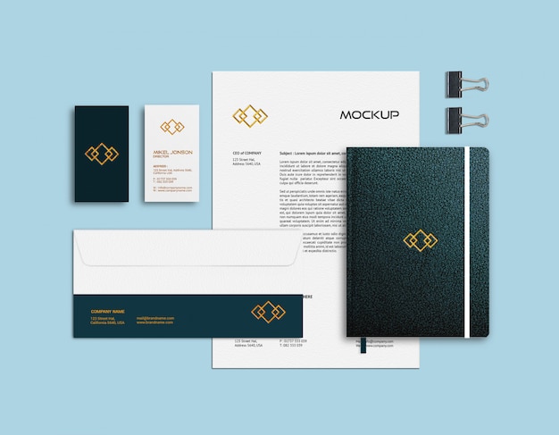 Business Card, Letterhead and Notebook Mockup Template