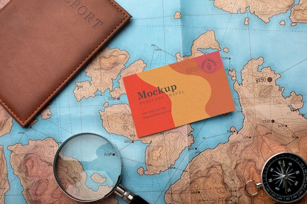 Business card mock-up with travel items