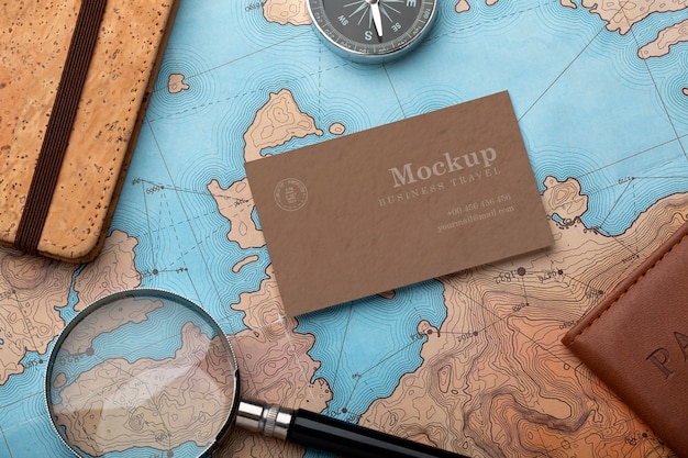 Business card mock-up with travel items