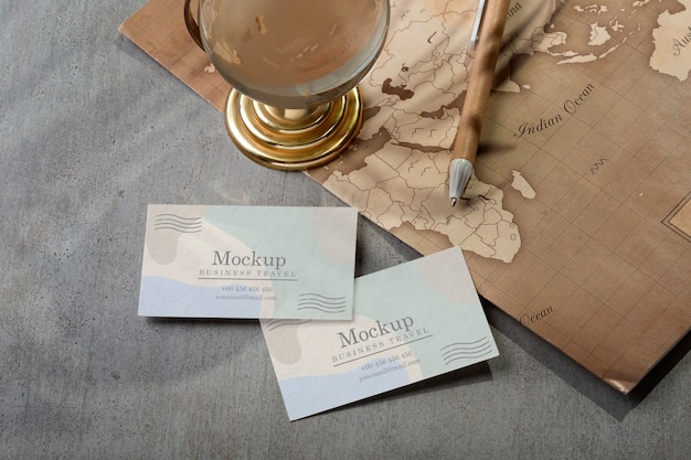 Business card mock-up with travel items