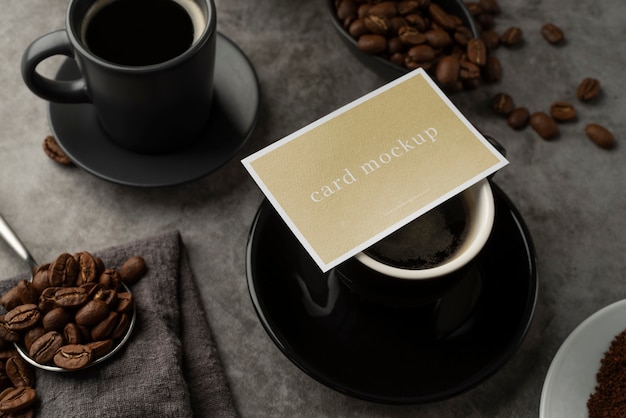 Business card mockup design with coffee