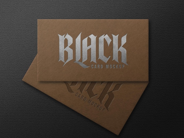 Business card mockup silver foil with press effect