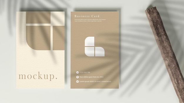 Business card mockup template wood shape