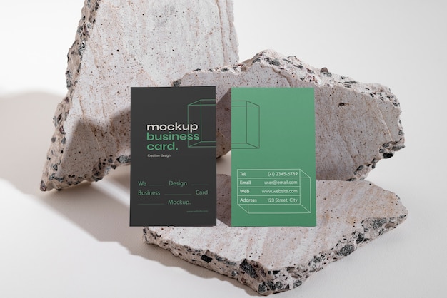 Business card mockup on top of rocks