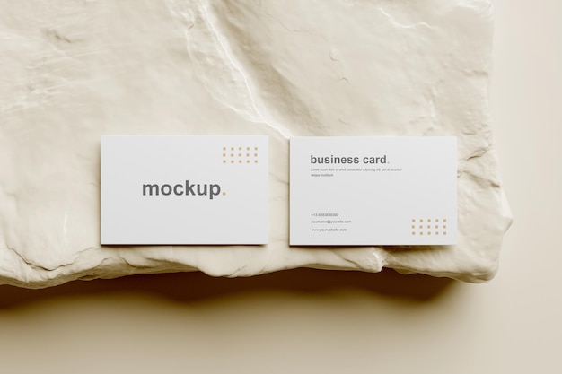 Business Card Mockup Top View With White Rock