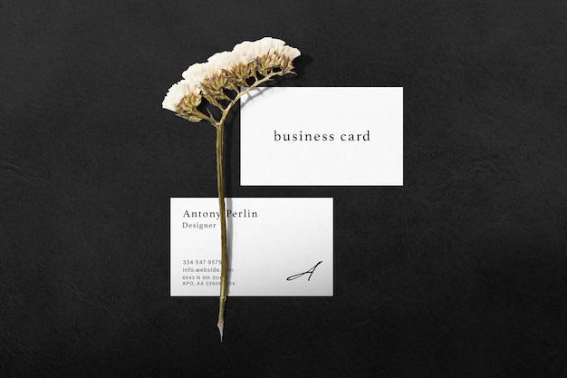 Business card mockup with dried flower