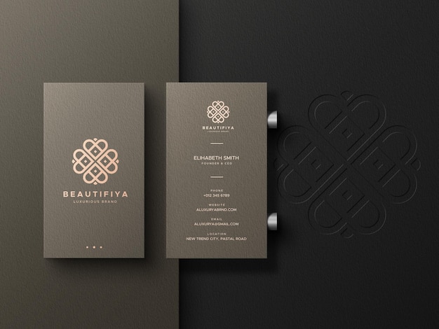 Business Card Mockup with Letterpress Logo on Background