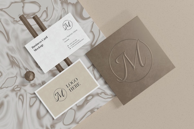 Business card mockup with logo branding showcase in 3d rendering