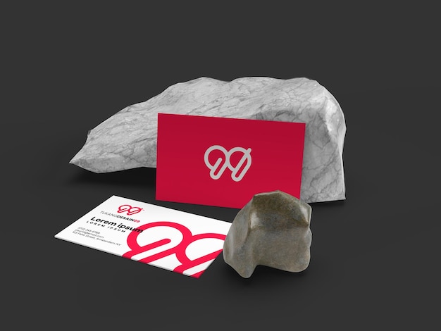 business card mockup with stones and gems