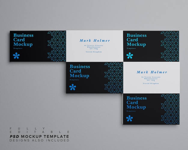 Business Card Stacks Smart Object Mockup Template with Fully Editable Background Top View