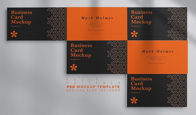 Business Card Stacks Smart Object Mockup Template with Fully Editable Background Top View