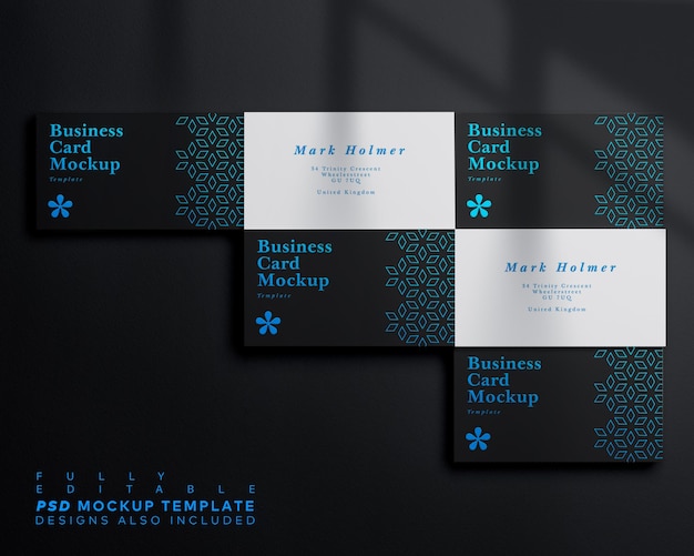 Business Card Stacks Smart Object Mockup Template with Fully Editable Background Top View