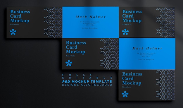 Business Card Stacks Smart Object Mockup Template with Fully Editable Background Top View