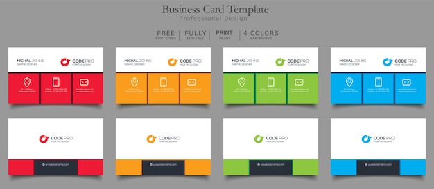 Business Card Template 4 Color Variation