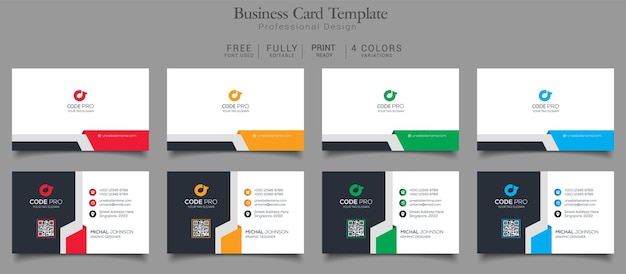 Business Card Template 4 Color Variations Print Template