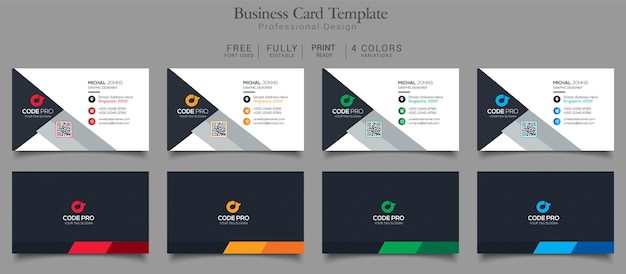 Business Card Template 4 Color Variations Print Template