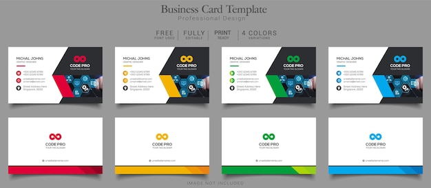 Business Card Template 4 Color Variations Print Template