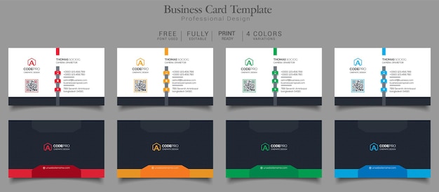 Business Card Template 4 Color Variations Print Template