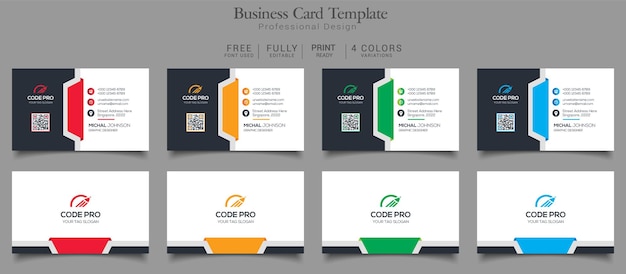 Business Card Template 4 Color Variations Print Template