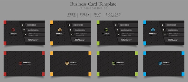 Business Card Template 4 Color Variations Print Template