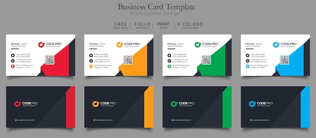 Business Card Template 4 Color Variations