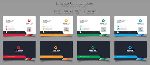 Business Card Template 4 Color Variations