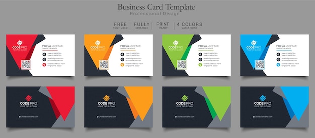 Business Card Template 4 Color Variations