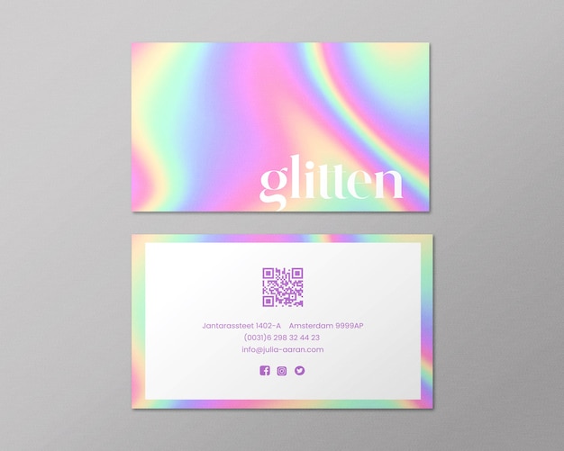 PSD business card template design with abstract holographic color background