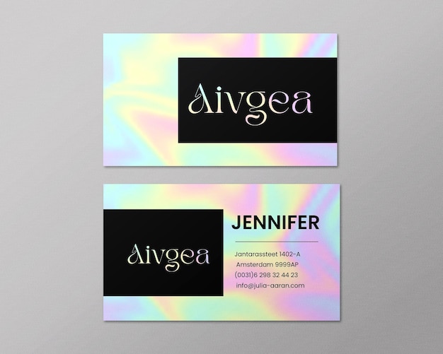 PSD business card template design with customized holographic background