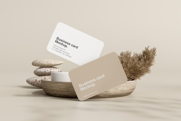 Business card with pampas grass mockup in 3d rendering