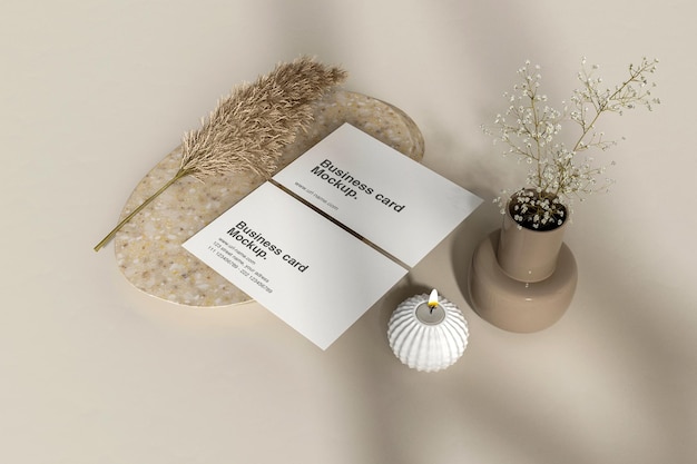 Business card with pampas grass mockup in 3d rendering