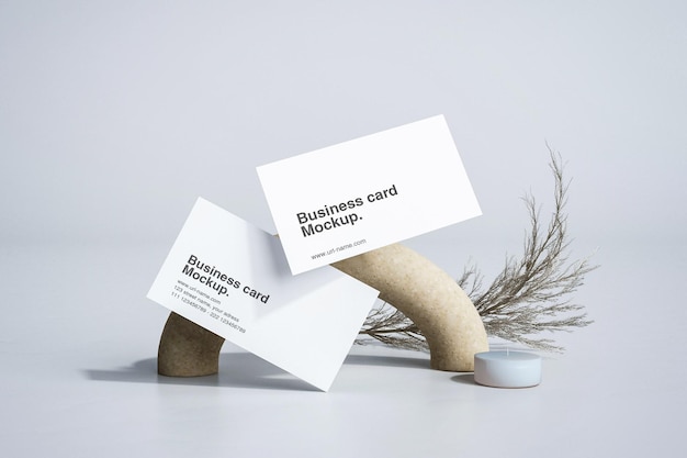 Business card with pampas grass mockup in 3d rendering