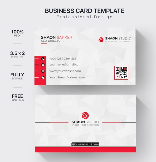 PSD a business card with a red and white background that says business card