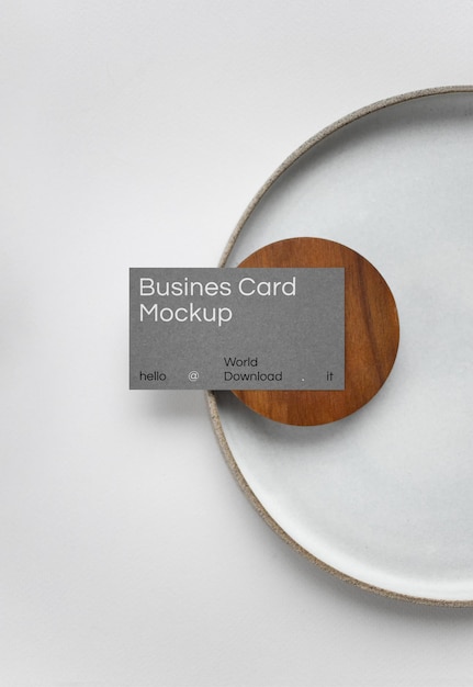 Business Card on Wood Circle Mockup