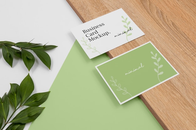 Business cards mockup high angle