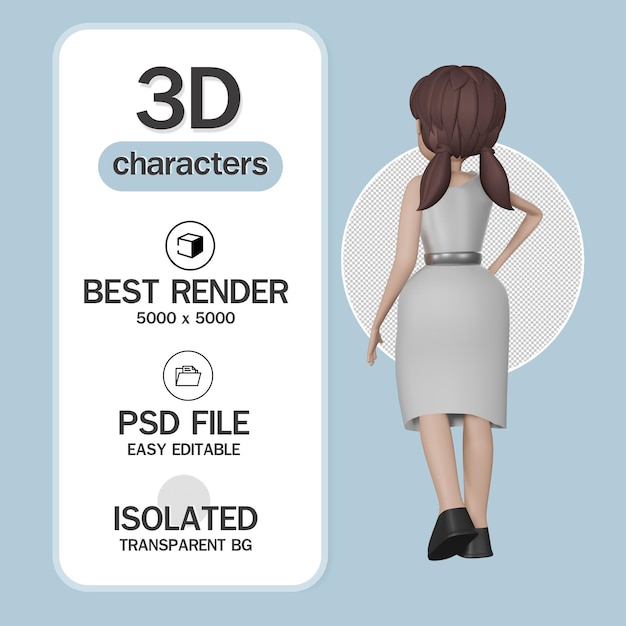 Business characters of woman wearing dress isolated in white background 3D rendering