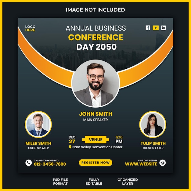 Business conference social media instagram post banner template or square flyer template