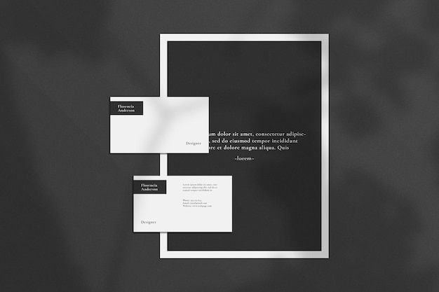 Business corporate stationery set mockup with texture background and natural leaf shadow