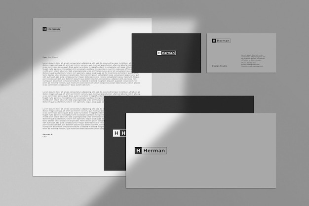 Business corporate stationery set mockup with texture background and window shadow