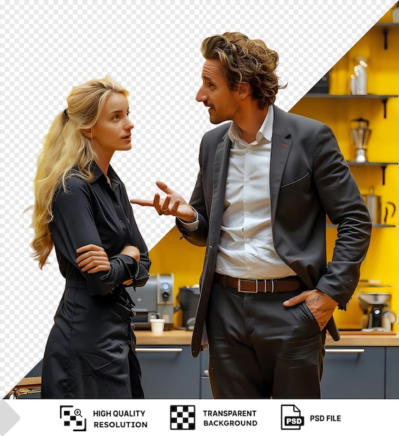 PSD business couple talking in office kitchen